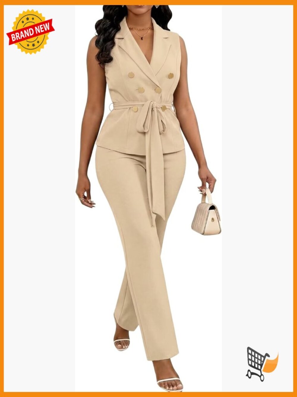 Sleeveless Blazer Vest & Straight Pants Set Business Casual 2 Piece Suit